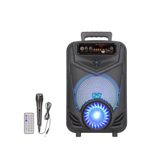 DIFFUSORE ATTIVO 8" RICARICABILE RGB MAX 300W BT FM AUX MIC IN REC USB MEM CARD MICROFONO TELECOMANDO 5VDC