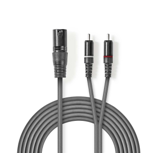 CAVO AUDIO STEREO DA XLR MASCHIO A 2X RCA MASCHIO GRIGIO 3MT NEDIS