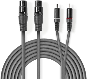 CAVO AUDIO STEREO DA 2X XLR FEMMINA A 2X RCA MASCHIO GRIGIO 3MT NEDIS