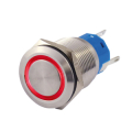 INTERRUTTORE IN METALLO 19 MM 3 CONTATTI N.C. ANELLO LED ROSSO IP67 250VAC 3A
