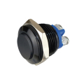 PULSANTE IN ALLUMINIO NERO 16mm 2 CONTATTI A VITE 36VAC 3A