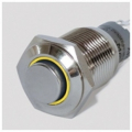 PULSANTE IN METALLO ANTIVANDALO 16mm 3 CONTATTI ANELLO LED GIALLO 230VAC 3A