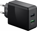 Caricatore DA MURO rapido USB/QC3.0 (28W) dual-USB nero 9V MAX 2A 5V MAX 3A