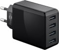 Caricabatterie USB RAPIDO DA MURO a 4 USCITE (30 W) FINO A 3A NERO