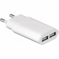 CARICABATTERIA USB DOPPIO 2,1 A, BIANCO, CON 2 PRESE USB, PIATTO SLIM CHARGE