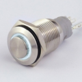 INTERRUTTORE IN METALLO 16MM. 3 CONTATTI, LED 12V ANELLO LUMINOSO BIANCO IP67
